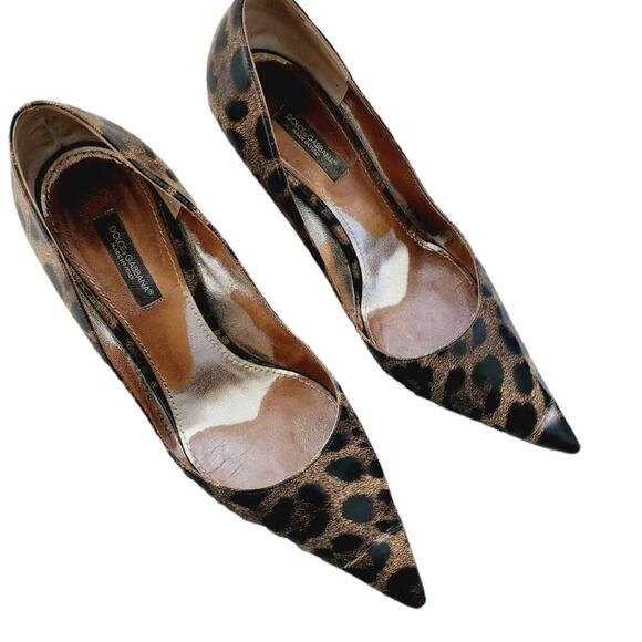 DOLCE GABBANA ANIMAL PRINT BROWN/BLACK HEEL SIZE 36.5 (6.5) - Picture 1 of 11
